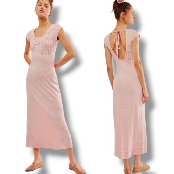 NWOT Free People Robin Seamless Midi Dress In Pink Size M/L - Picture 1 of 7